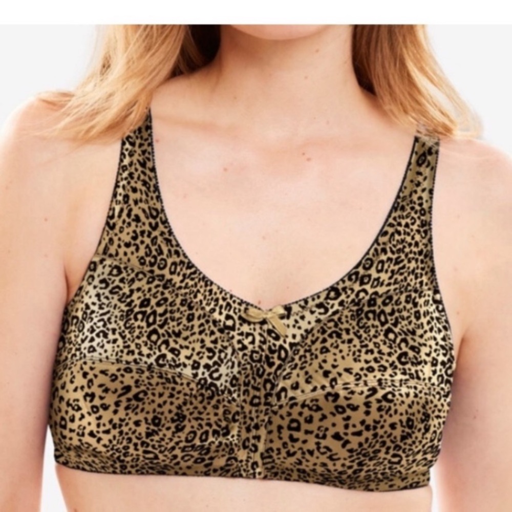 Leopard Print Women's Bra New Satin Wireless Comfort Bra 38B
woman within